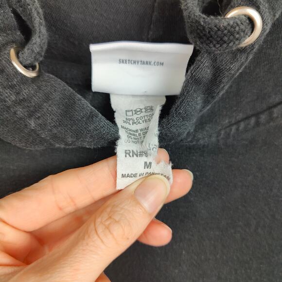 Sketchy Tank Hoodie Mens Medium Black Pullover Sweatashirt Fleece Shrooms Skull - Picture 9 of 10